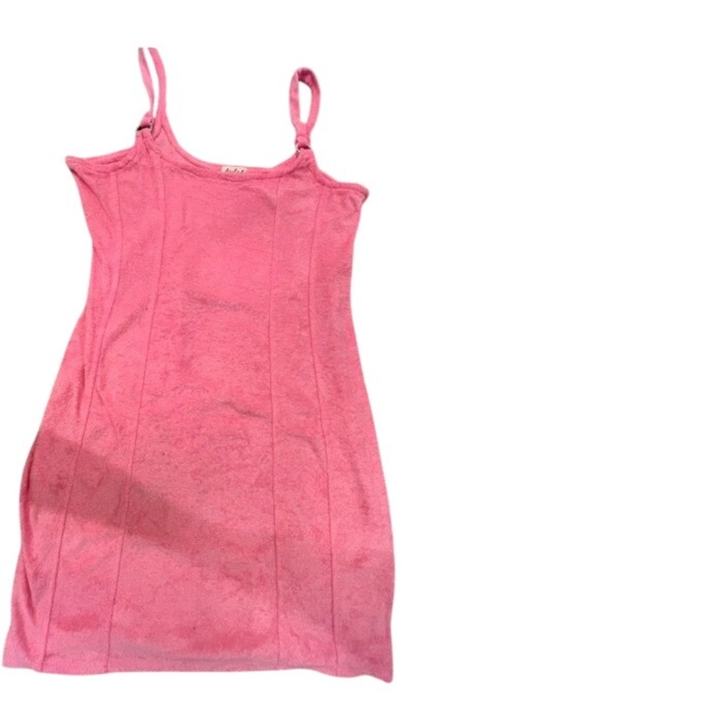 Derek Heart Mini Dress Womens Large Pink Terry Cloth Rhinestone Y2K Scoop Neck